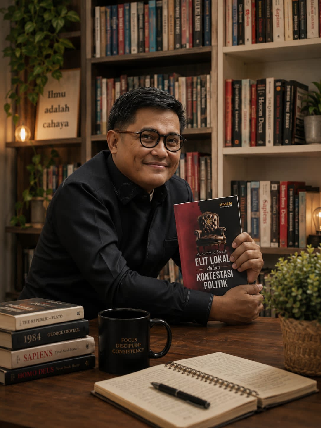 Muhammad Samin saat memperlihatkan buah karyanya. /Nj.